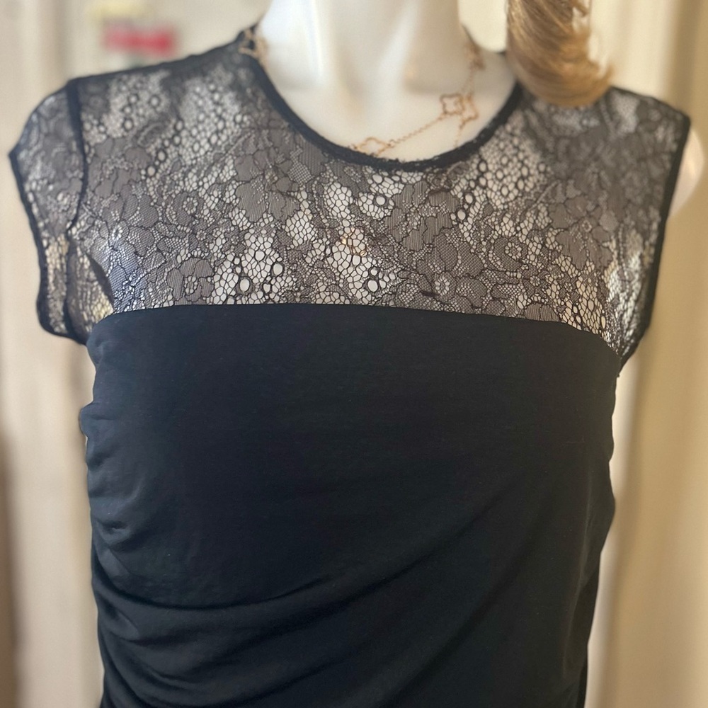 IRO Black Mini Dress Size Medium Crew Neck Cap Sleeve Lace Trim - Picture 13 of 16